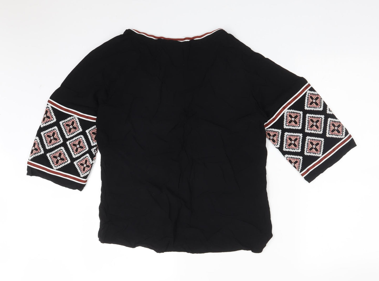 ESMARA Womens Black Argyle/Diamond Viscose Basic T-Shirt Size 12 V-Neck