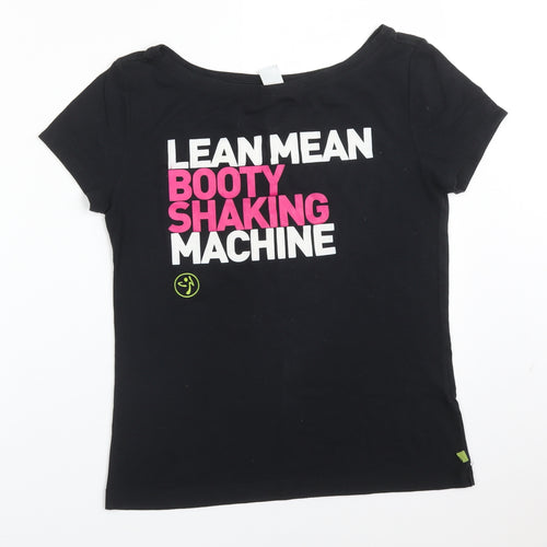 Zumba Womens Black  Polyester Basic T-Shirt Size XS Round Neck - LEAN MEAN BOOTY SHAKING MACHINE