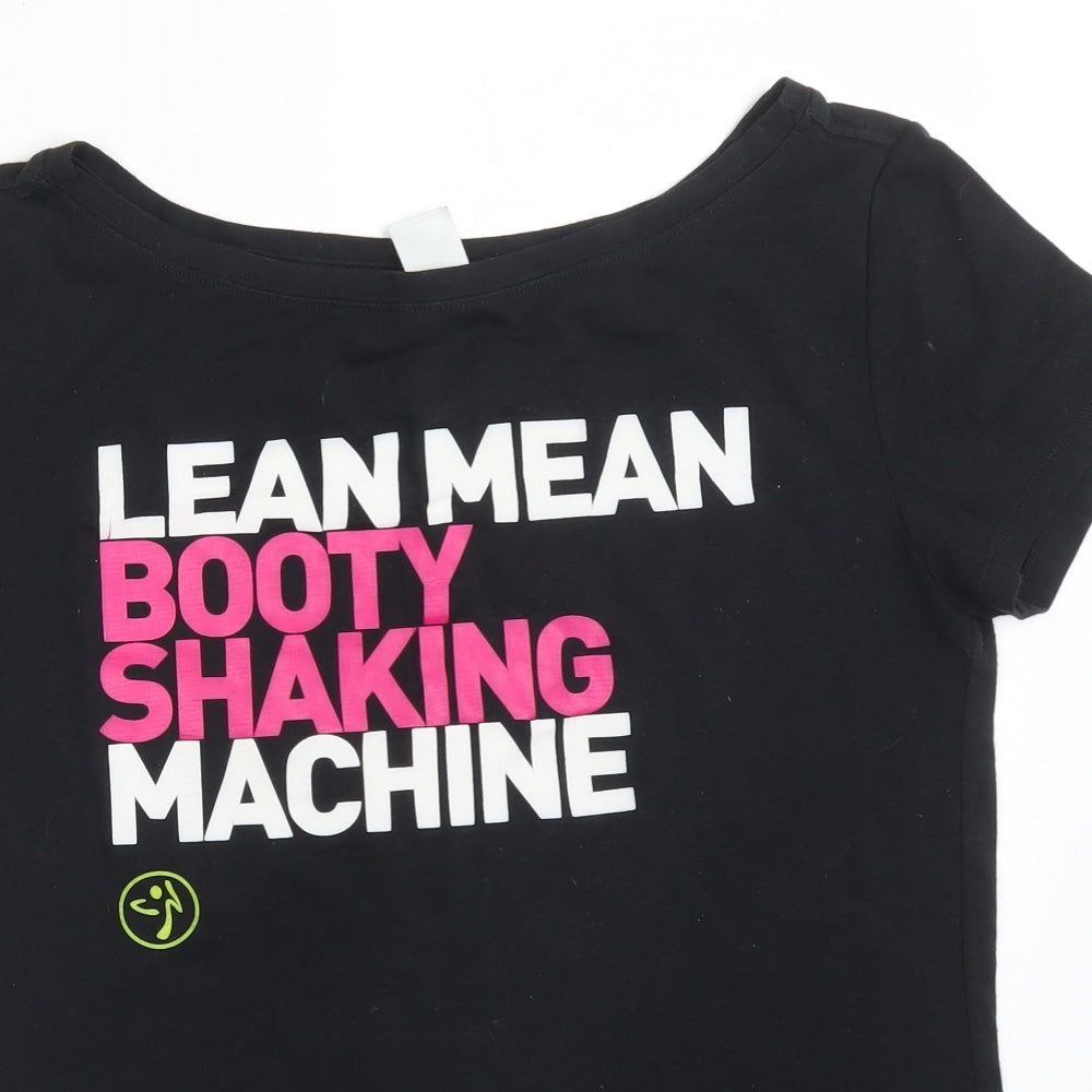 Zumba Womens Black  Polyester Basic T-Shirt Size XS Round Neck - LEAN MEAN BOOTY SHAKING MACHINE