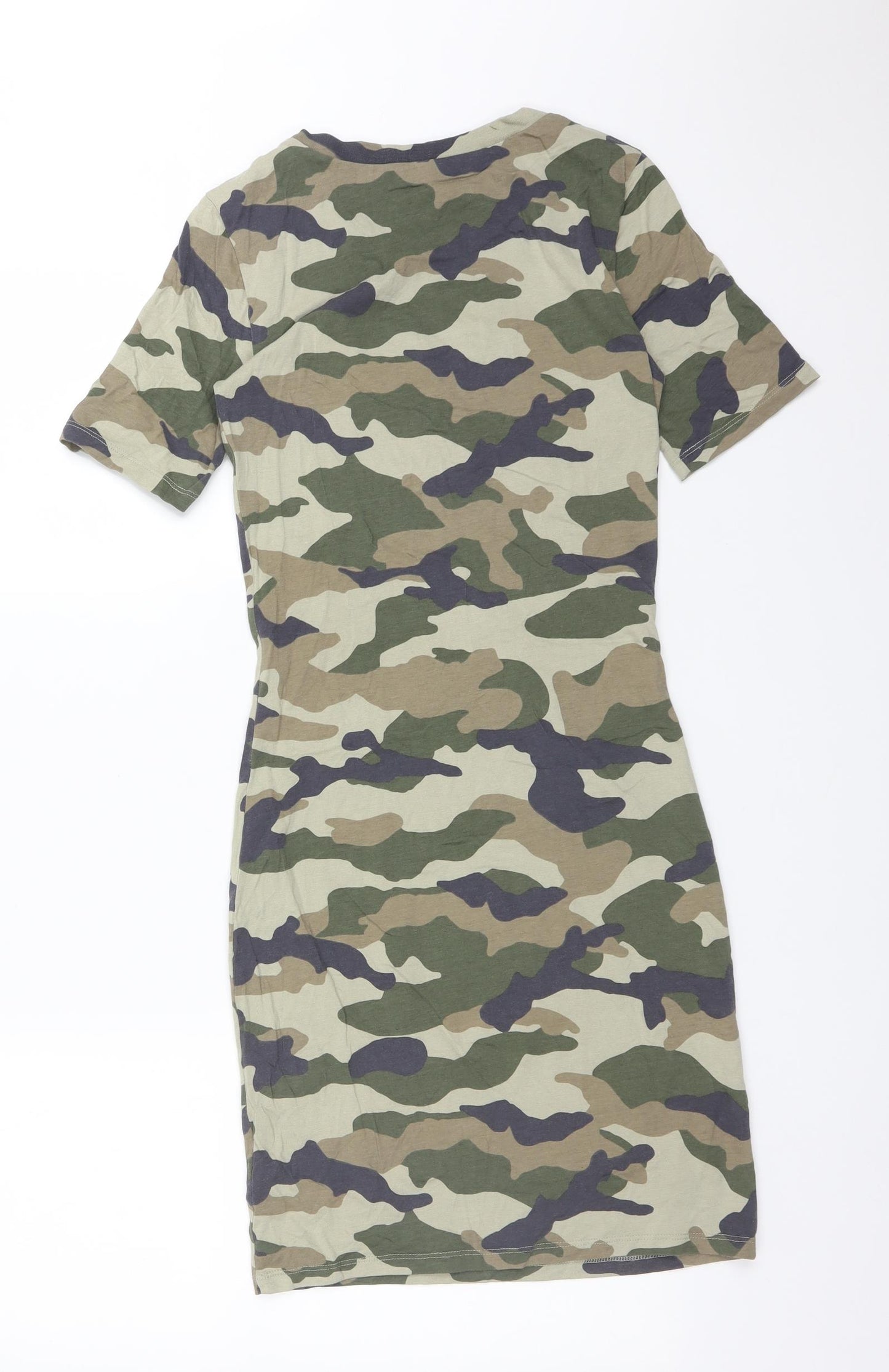 H&M Womens Green Camouflage Cotton Bodycon  Size S  Round Neck