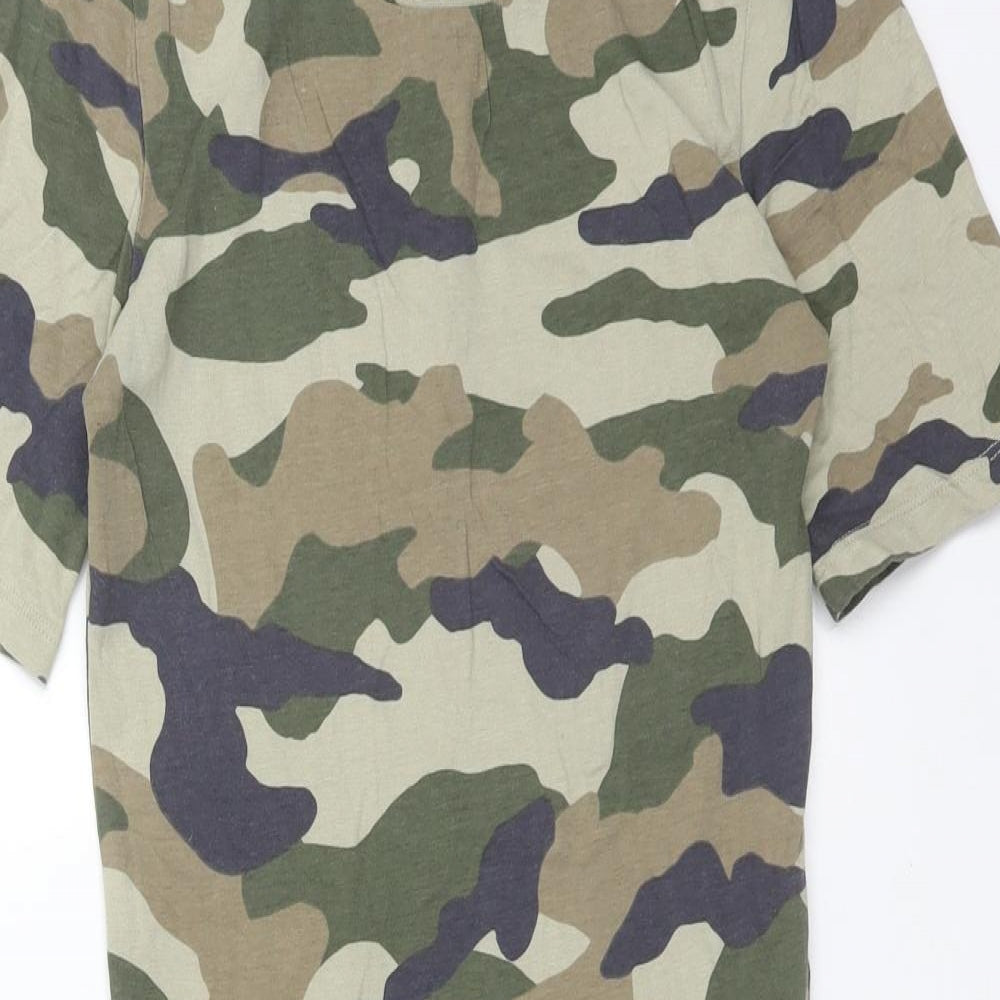 H&M Womens Green Camouflage Cotton Bodycon  Size S  Round Neck