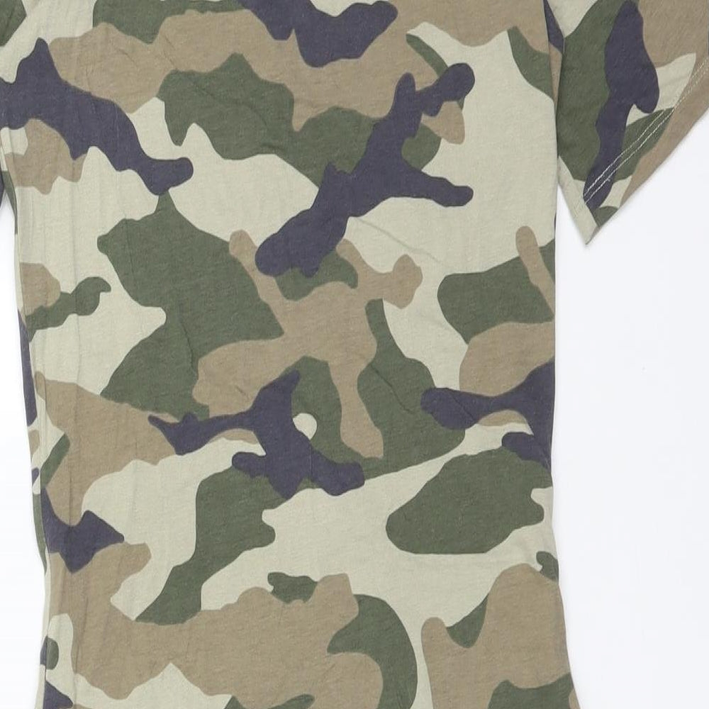 H&M Womens Green Camouflage Cotton Bodycon  Size S  Round Neck