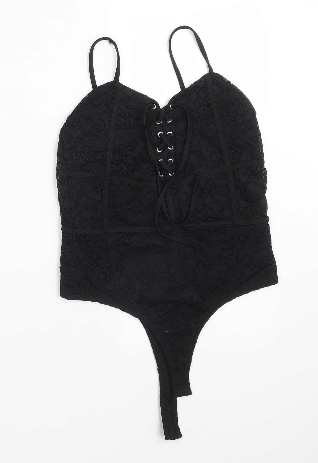 River Island Womens Black Floral Polyamide Bodysuit One-Piece Size 8