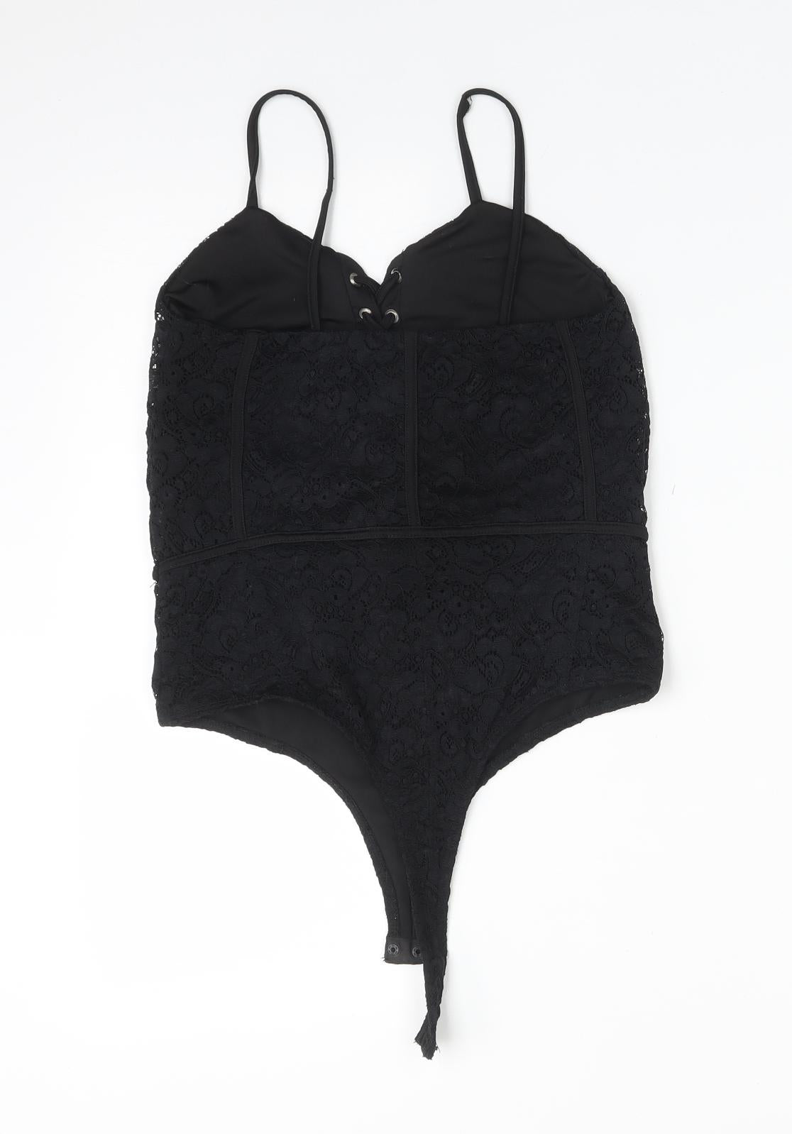 River Island Womens Black Floral Polyamide Bodysuit One-Piece Size 8