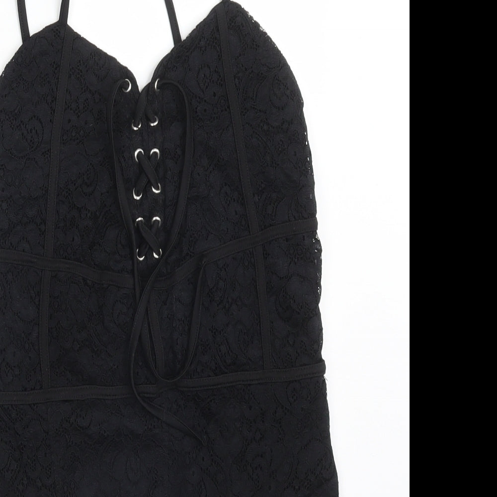 River Island Womens Black Floral Polyamide Bodysuit One-Piece Size 8