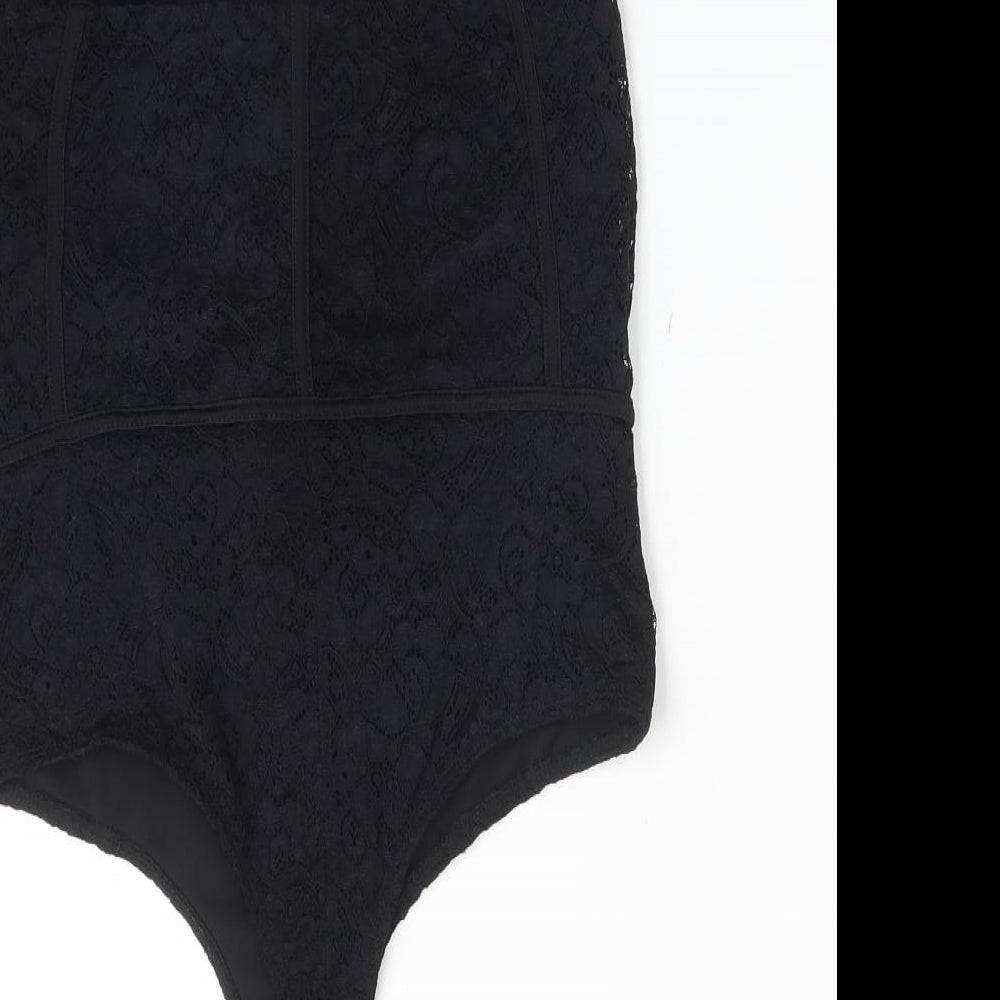 River Island Womens Black Floral Polyamide Bodysuit One-Piece Size 8
