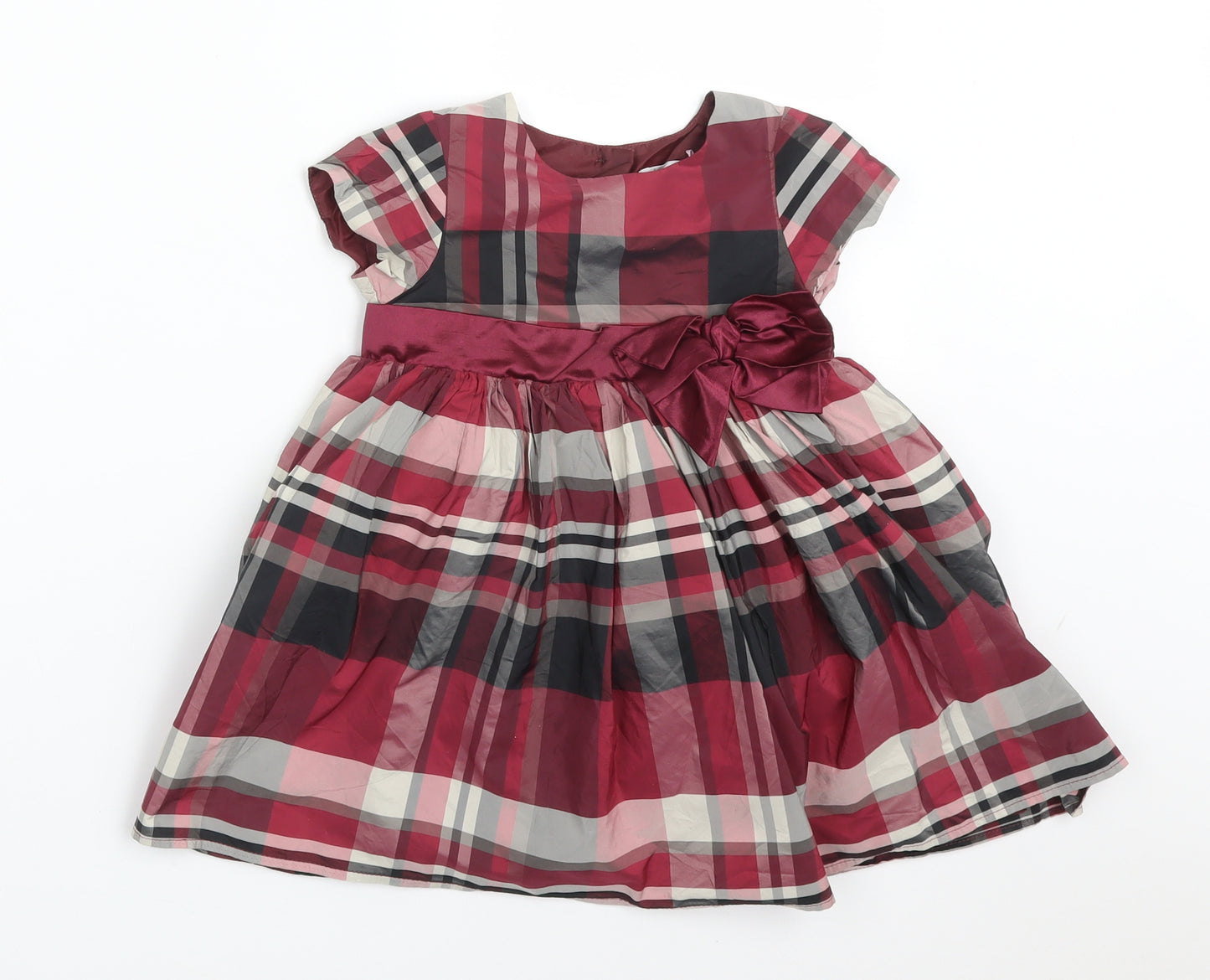 M&Co Girls Multicoloured Check Polyester Fit & Flare  Size 12-18 Months  Round Neck
