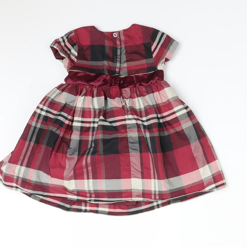 M&Co Girls Multicoloured Check Polyester Fit & Flare  Size 12-18 Months  Round Neck