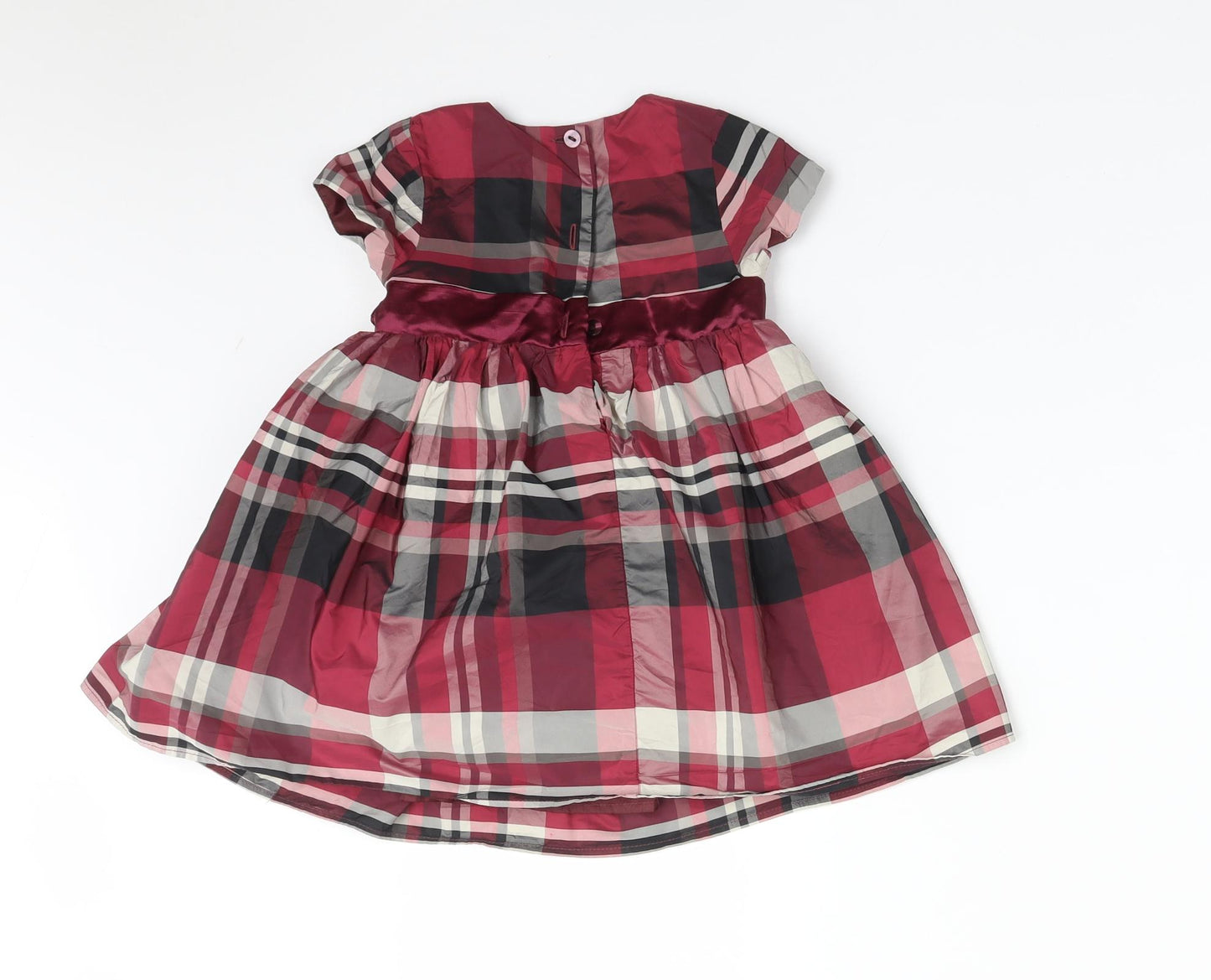M&Co Girls Multicoloured Check Polyester Fit & Flare  Size 12-18 Months  Round Neck