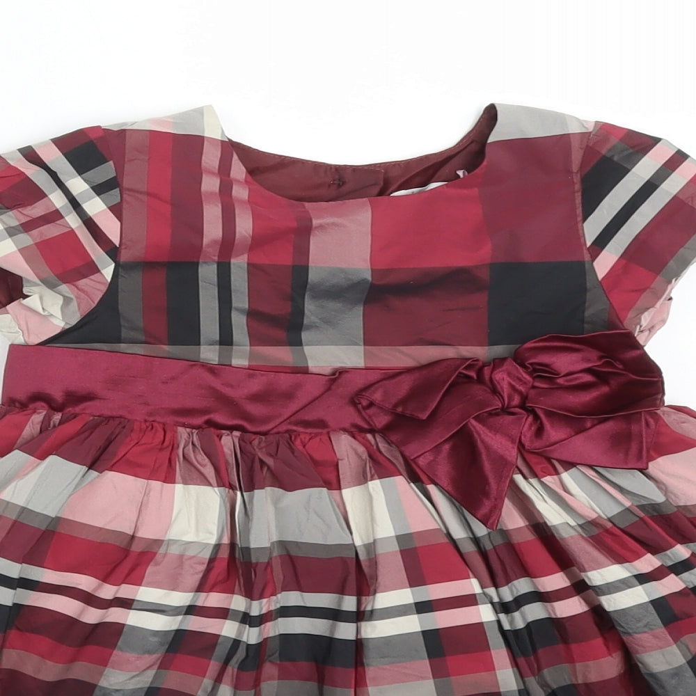 M&Co Girls Multicoloured Check Polyester Fit & Flare  Size 12-18 Months  Round Neck