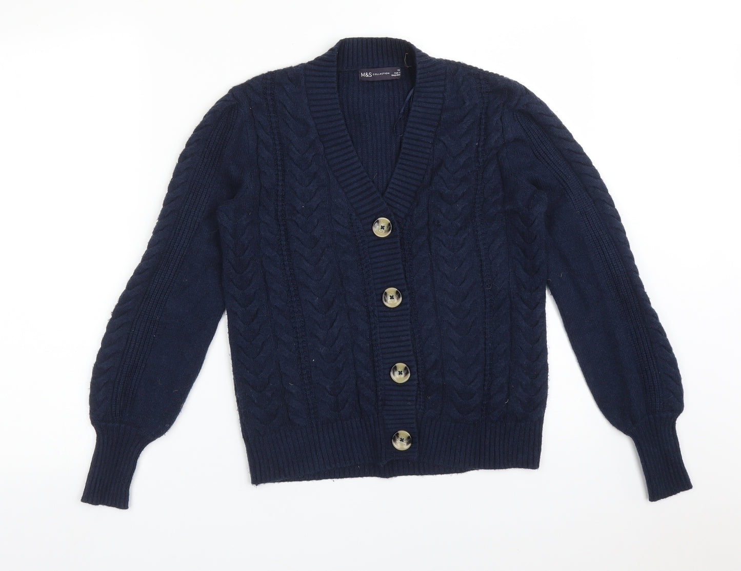 M&S Womens Blue V-Neck  Viscose Cardigan Jumper Size XS
