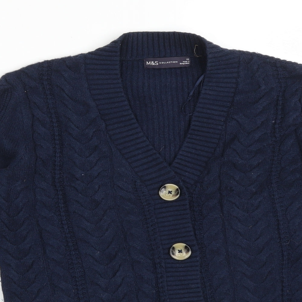 M&S Womens Blue V-Neck  Viscose Cardigan Jumper Size XS