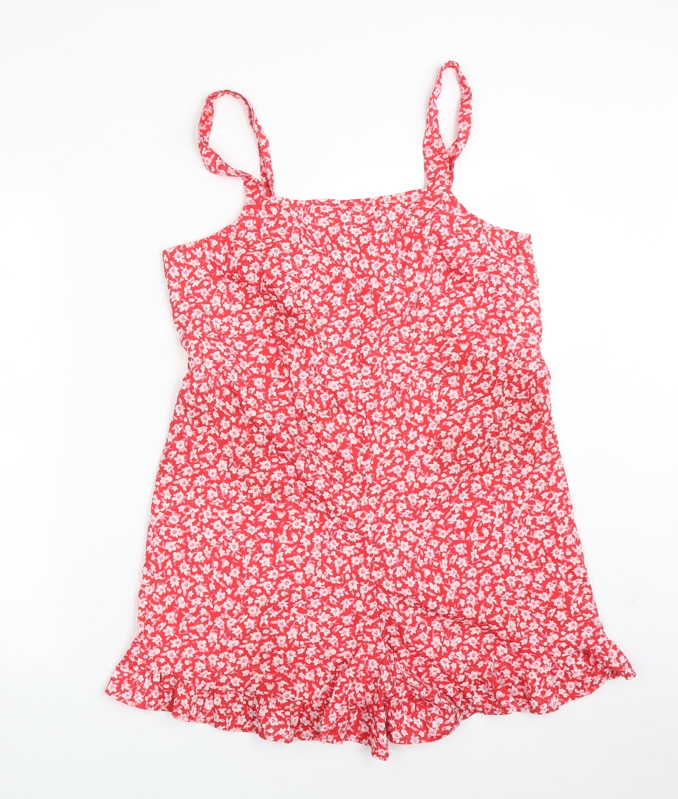 New Look Womens Red Floral Polyester Romper One-Piece Size 12