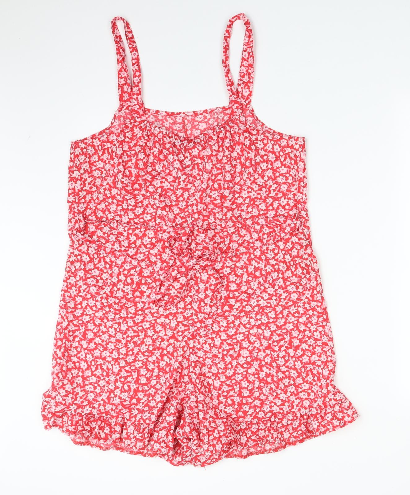 New Look Womens Red Floral Polyester Romper One-Piece Size 12
