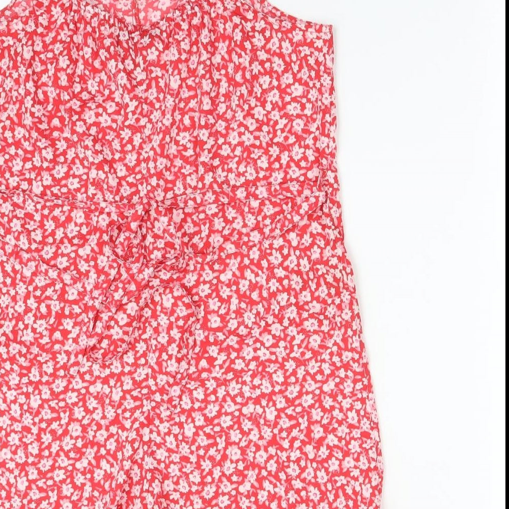 New Look Womens Red Floral Polyester Romper One-Piece Size 12