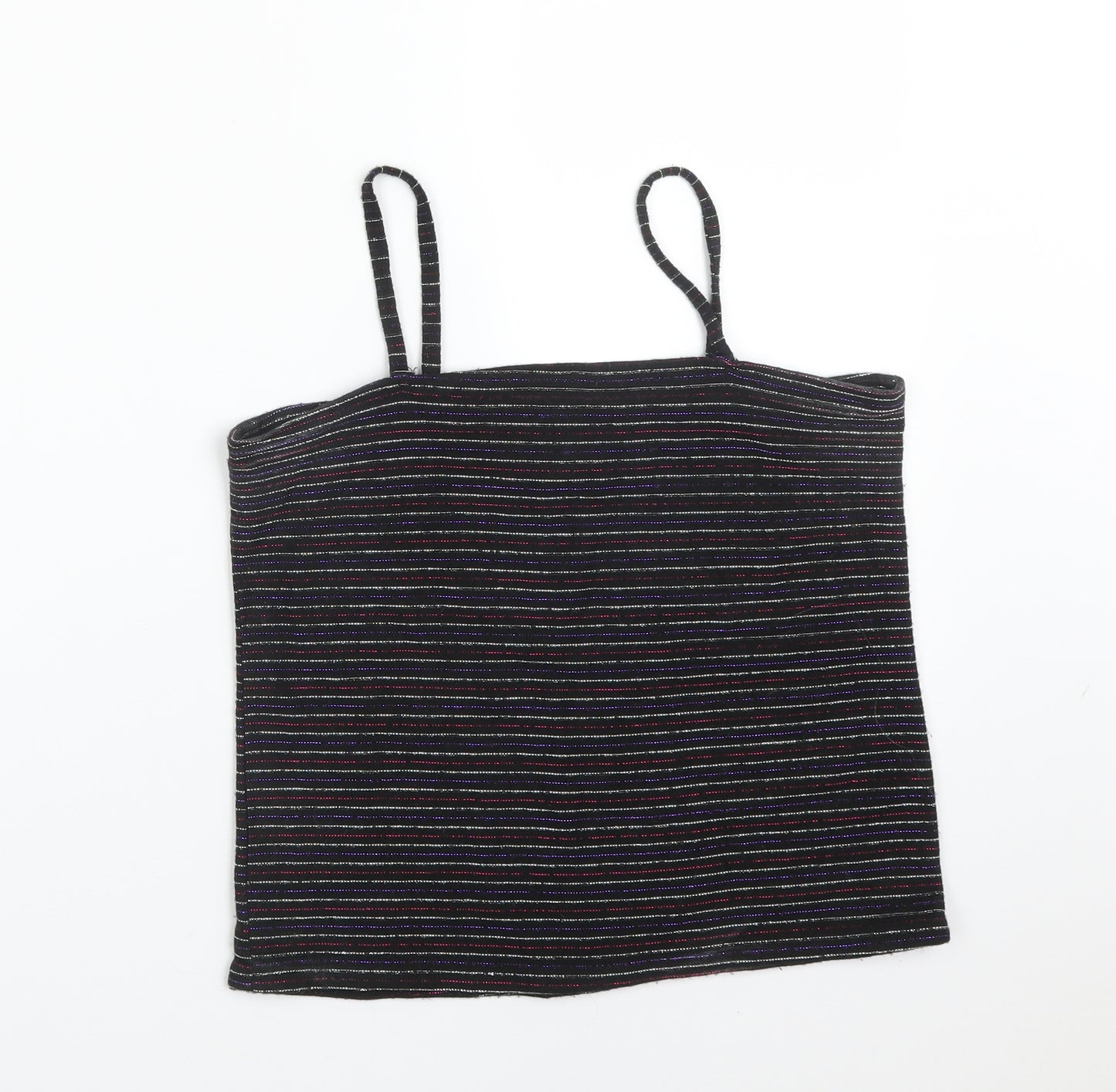 DAVID SILVERMAN Womens Black Striped Acrylic Camisole T-Shirt Size 12