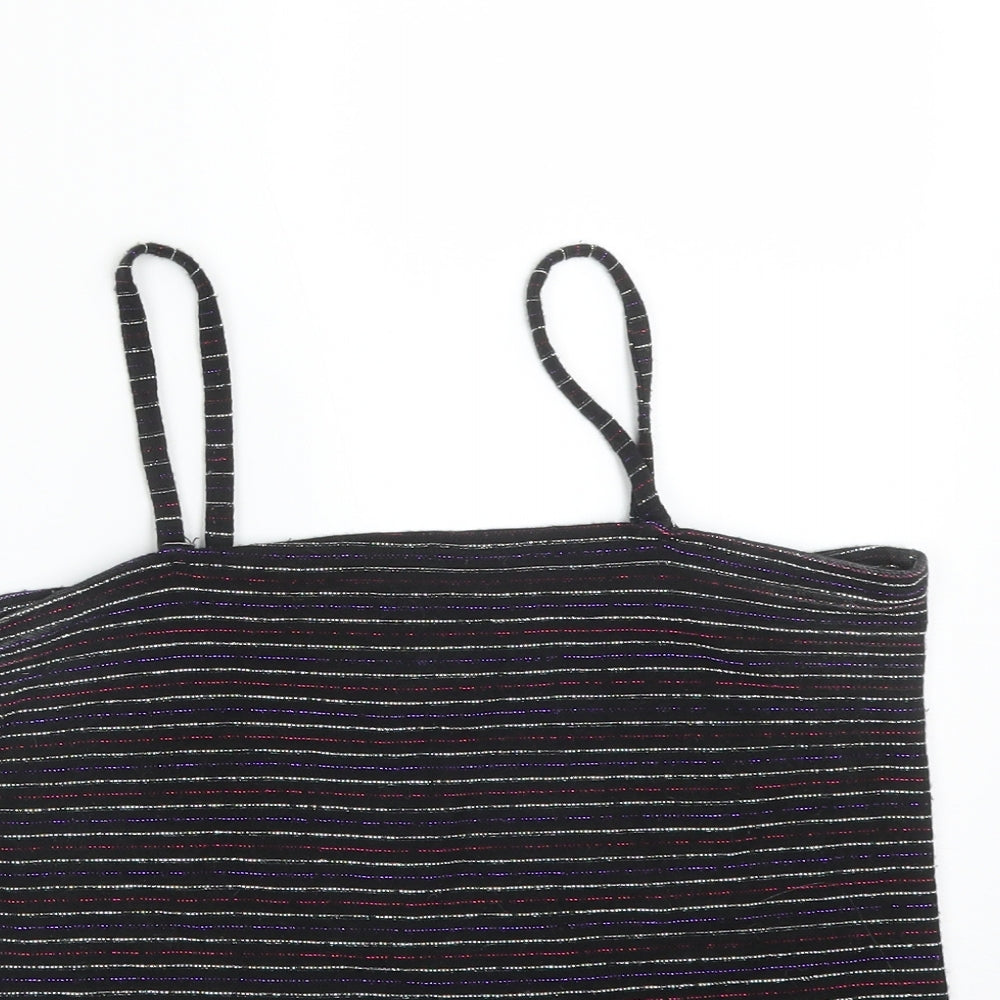 DAVID SILVERMAN Womens Black Striped Acrylic Camisole T-Shirt Size 12