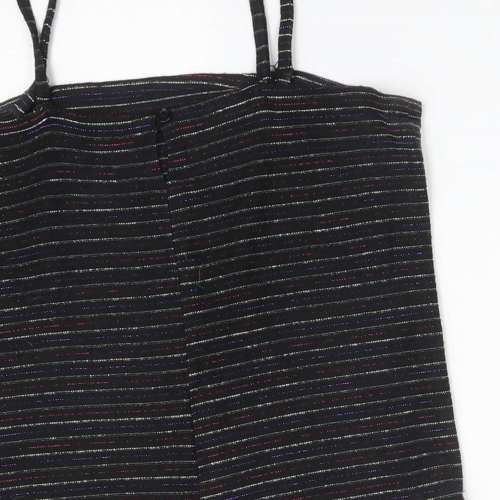 DAVID SILVERMAN Womens Black Striped Acrylic Camisole T-Shirt Size 12