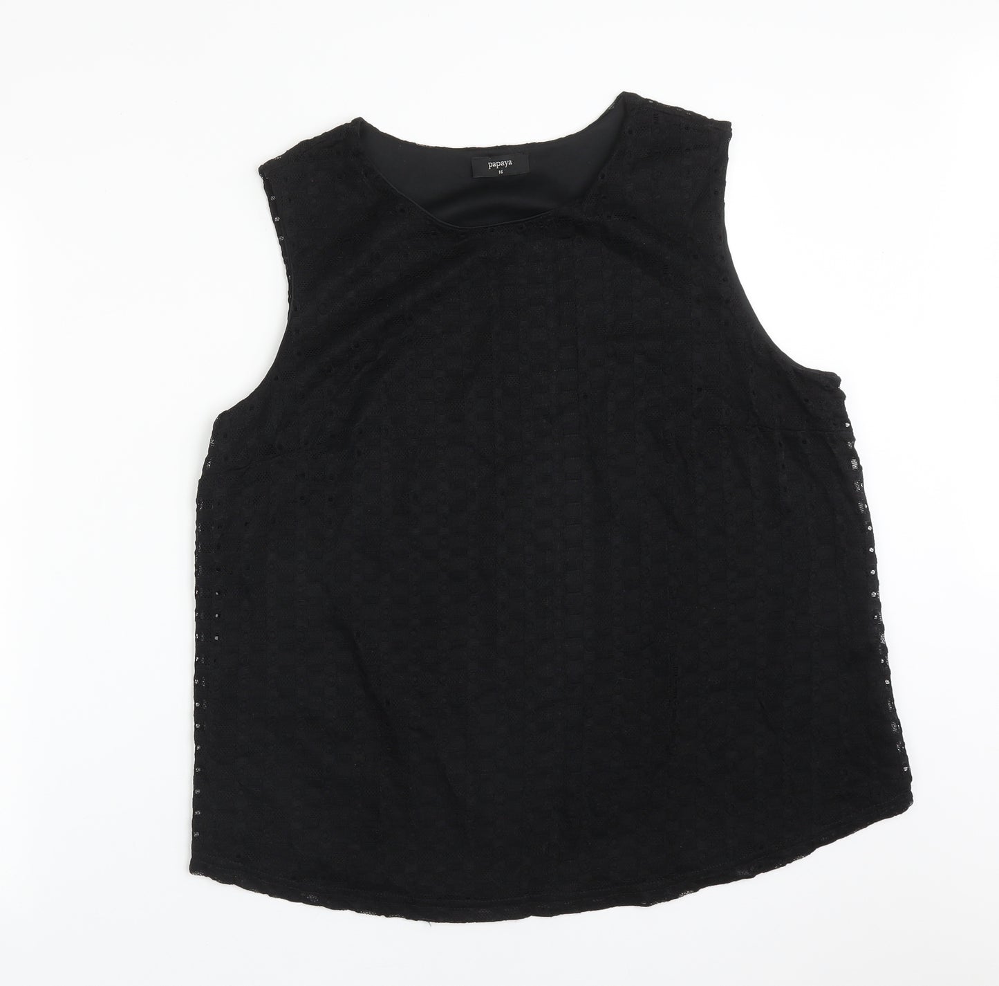 Papaya Womens Black Geometric Polyamide Basic Tank Size 16 Round Neck