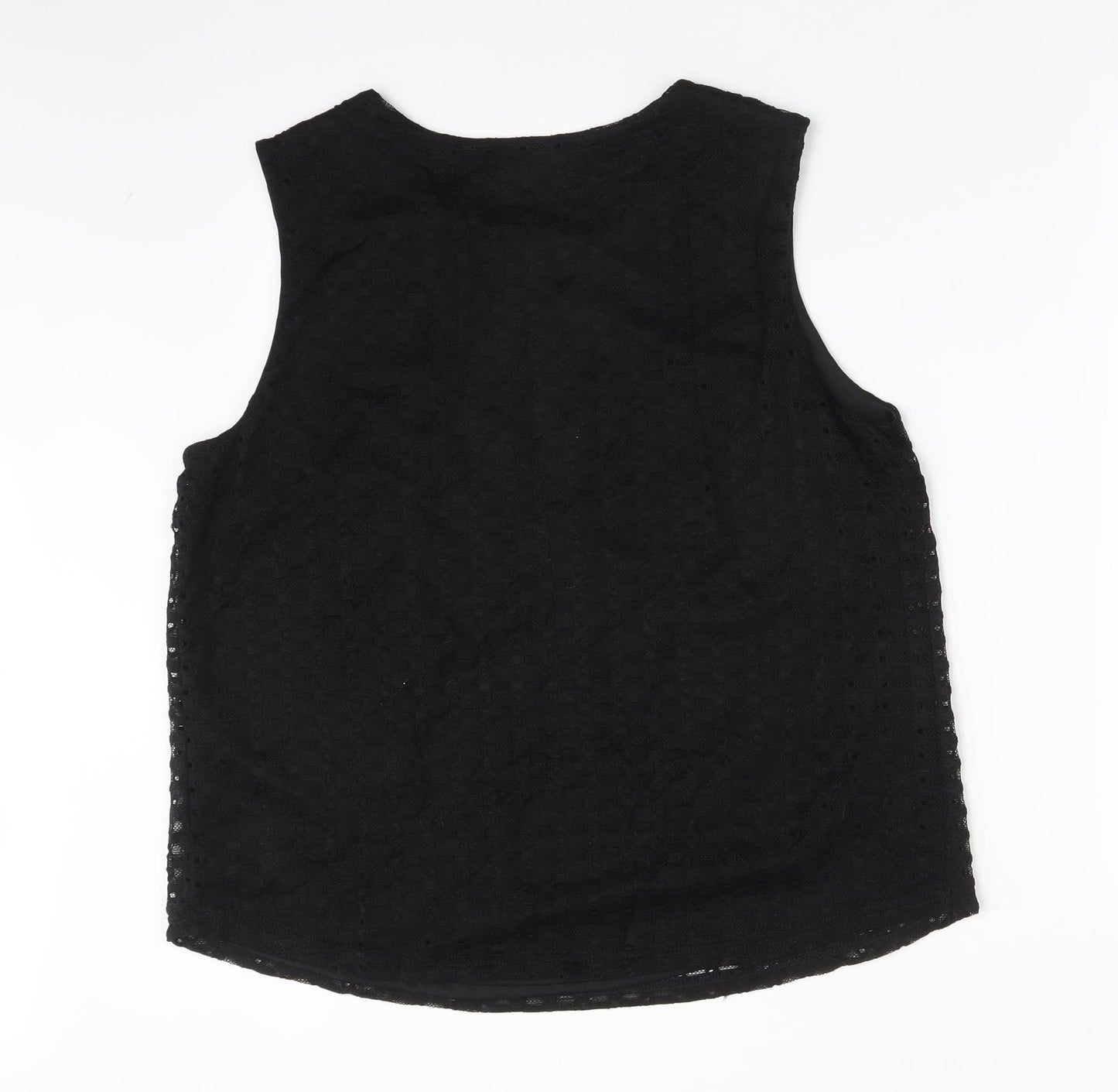 Papaya Womens Black Geometric Polyamide Basic Tank Size 16 Round Neck