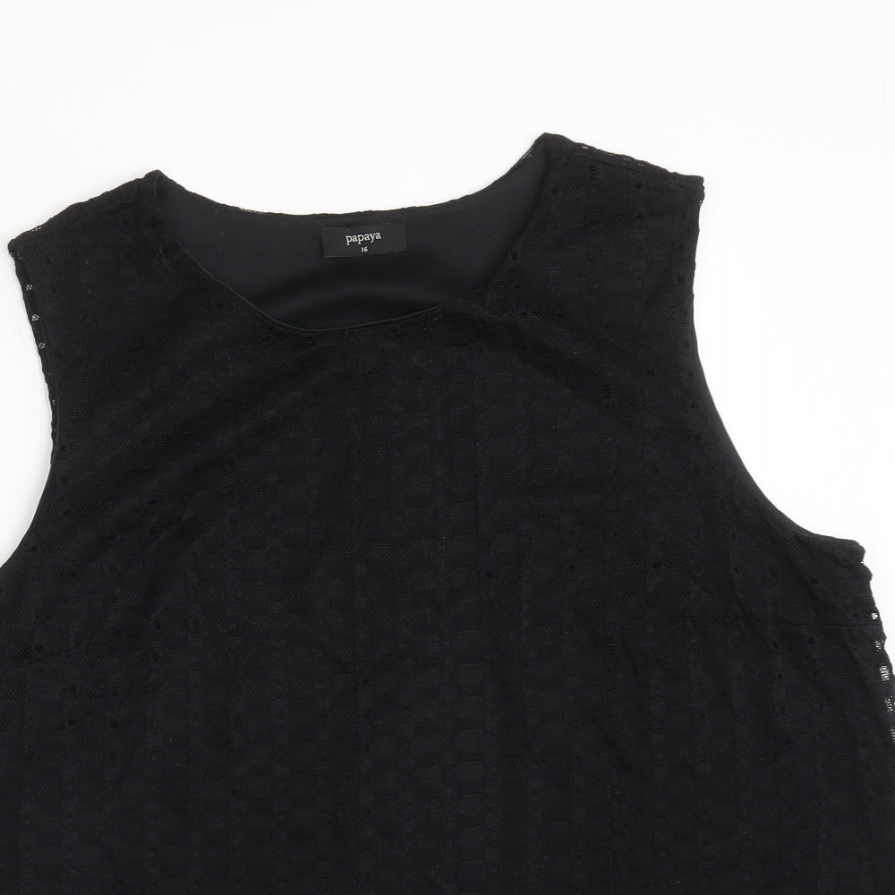 Papaya Womens Black Geometric Polyamide Basic Tank Size 16 Round Neck