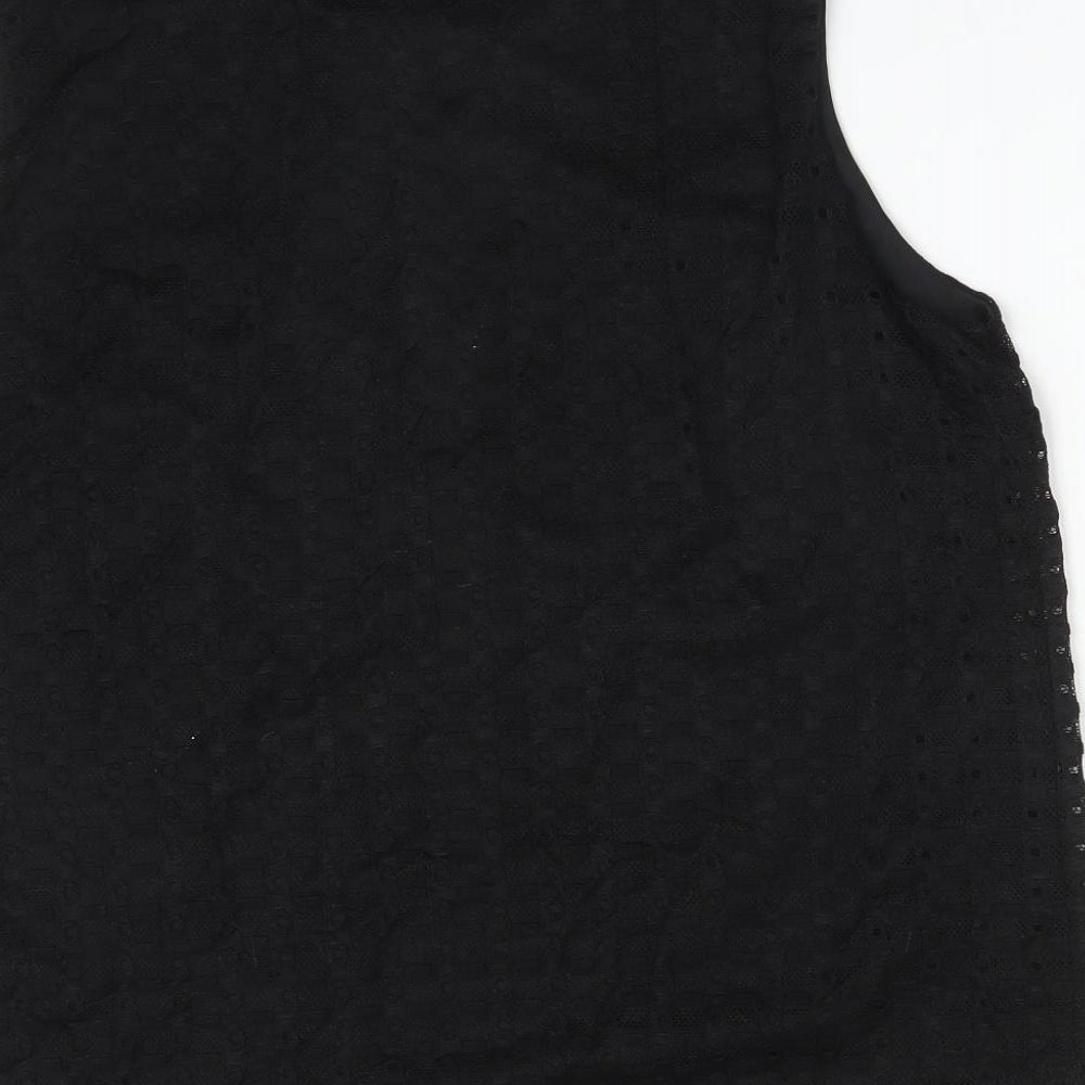 Papaya Womens Black Geometric Polyamide Basic Tank Size 16 Round Neck