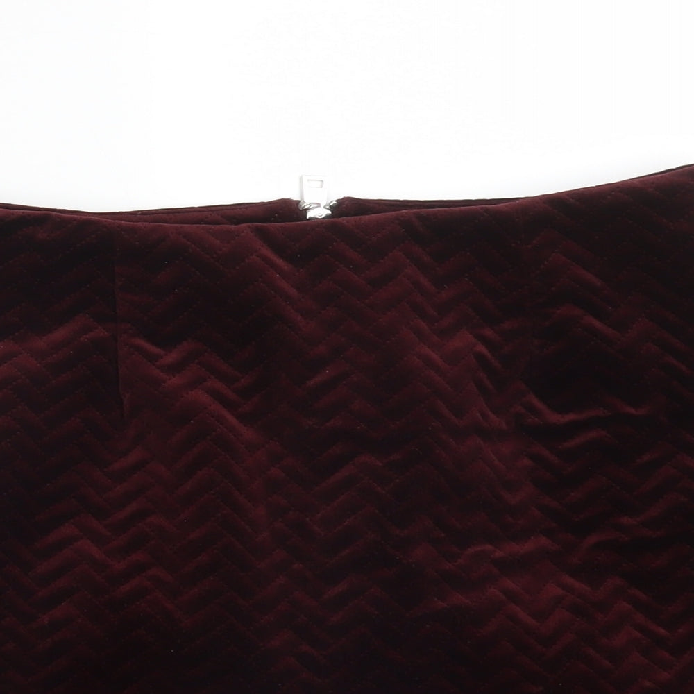 New Look Womens Red Herringbone Polyester Straight & Pencil Skirt Size 8