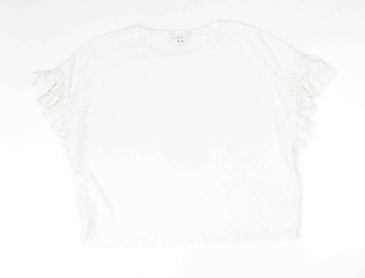 New Look Womens White Floral Polyester Basic T-Shirt Size 14 Round Neck