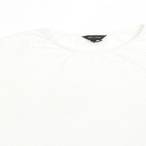 New Look Womens White Floral Polyester Basic T-Shirt Size 14 Round Neck