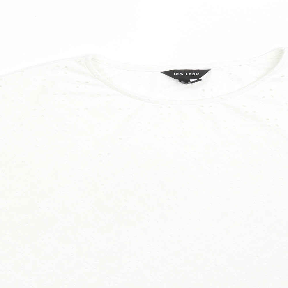 New Look Womens White Floral Polyester Basic T-Shirt Size 14 Round Neck