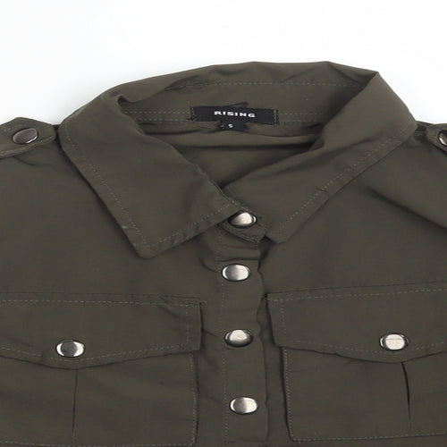 RISING Womens Green  Polyester Basic Button-Up Size S Collared