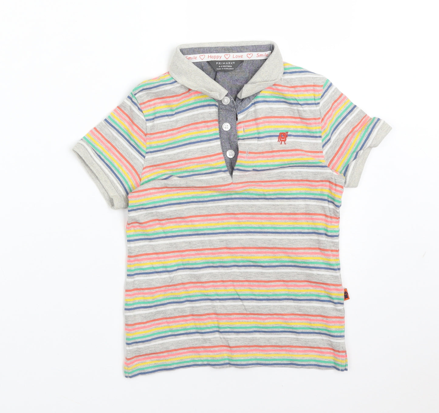 Primark Boys Multicoloured Striped Cotton Basic Polo Size 4-5 Years Collared
