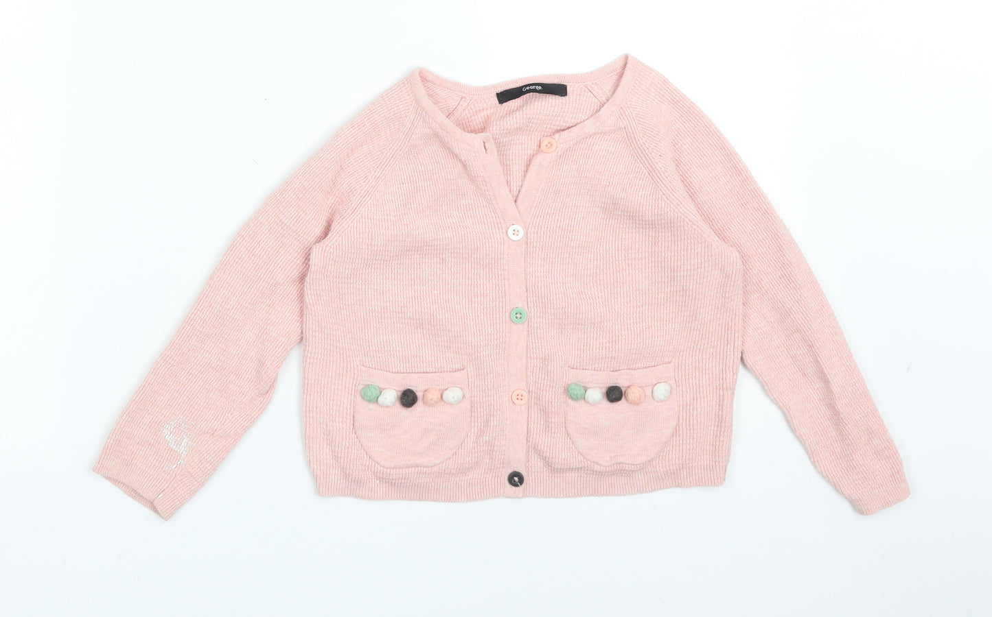 George Girls Pink Round Neck  Cotton Cardigan Jumper Size 3-4 Years