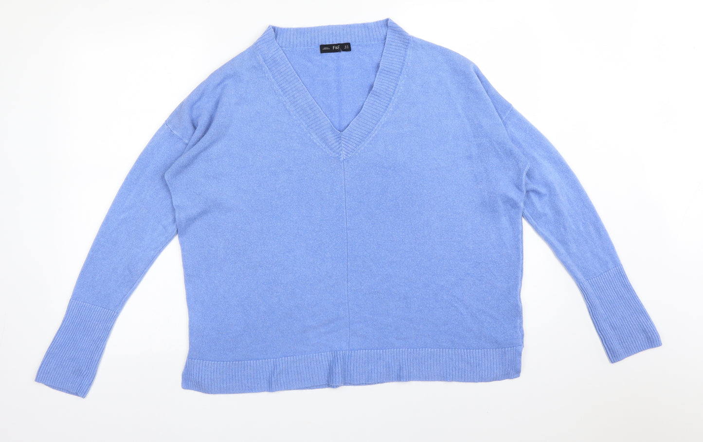 F&F Womens Blue V-Neck  Acrylic Pullover Jumper Size 16