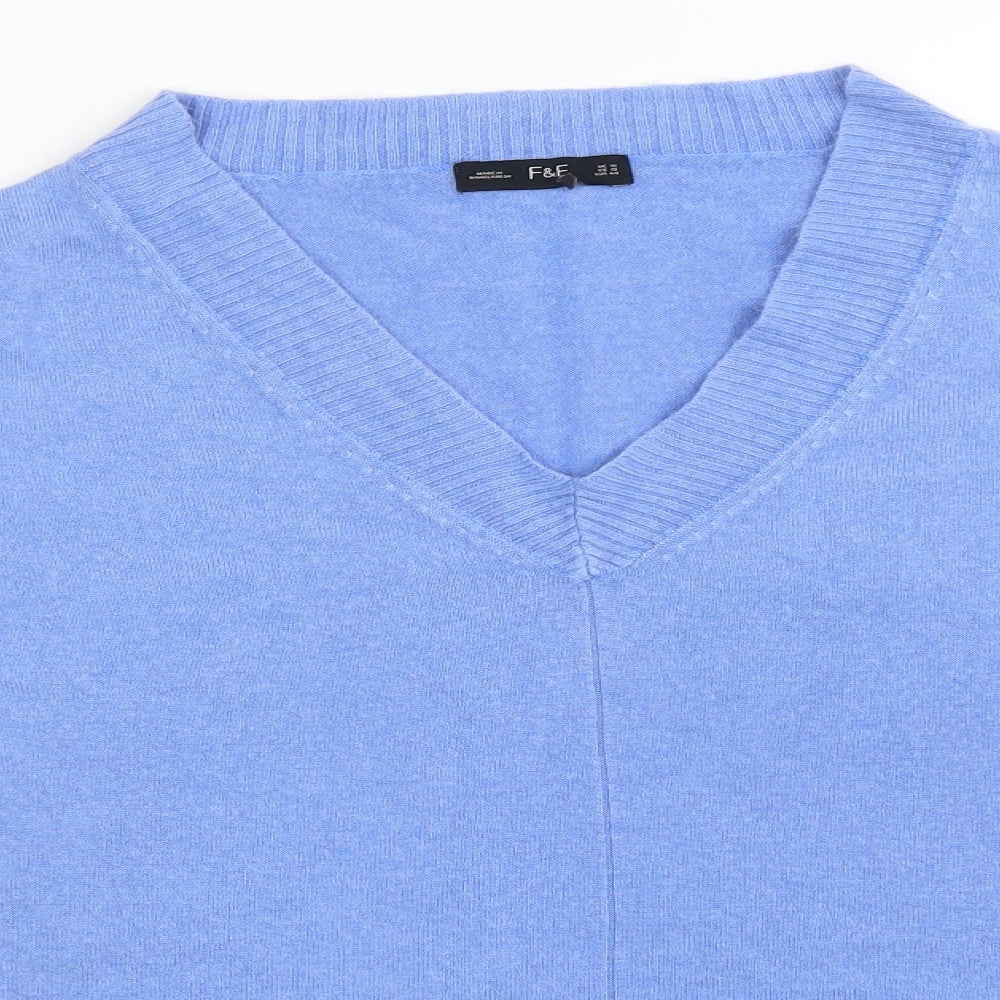 F&F Womens Blue V-Neck  Acrylic Pullover Jumper Size 16