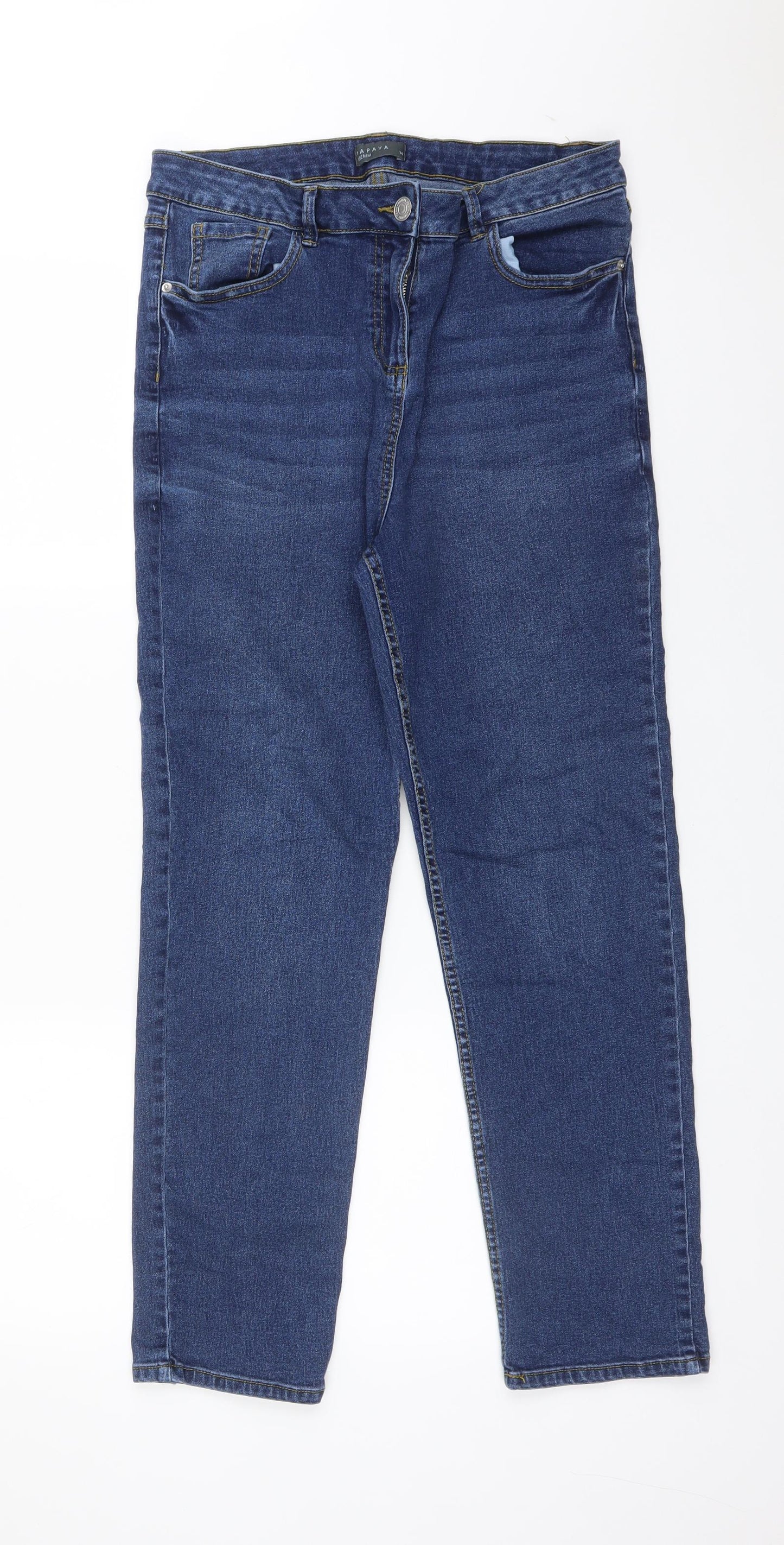 Papaya Womens Blue  Cotton Straight Jeans Size 14 L26 in Regular