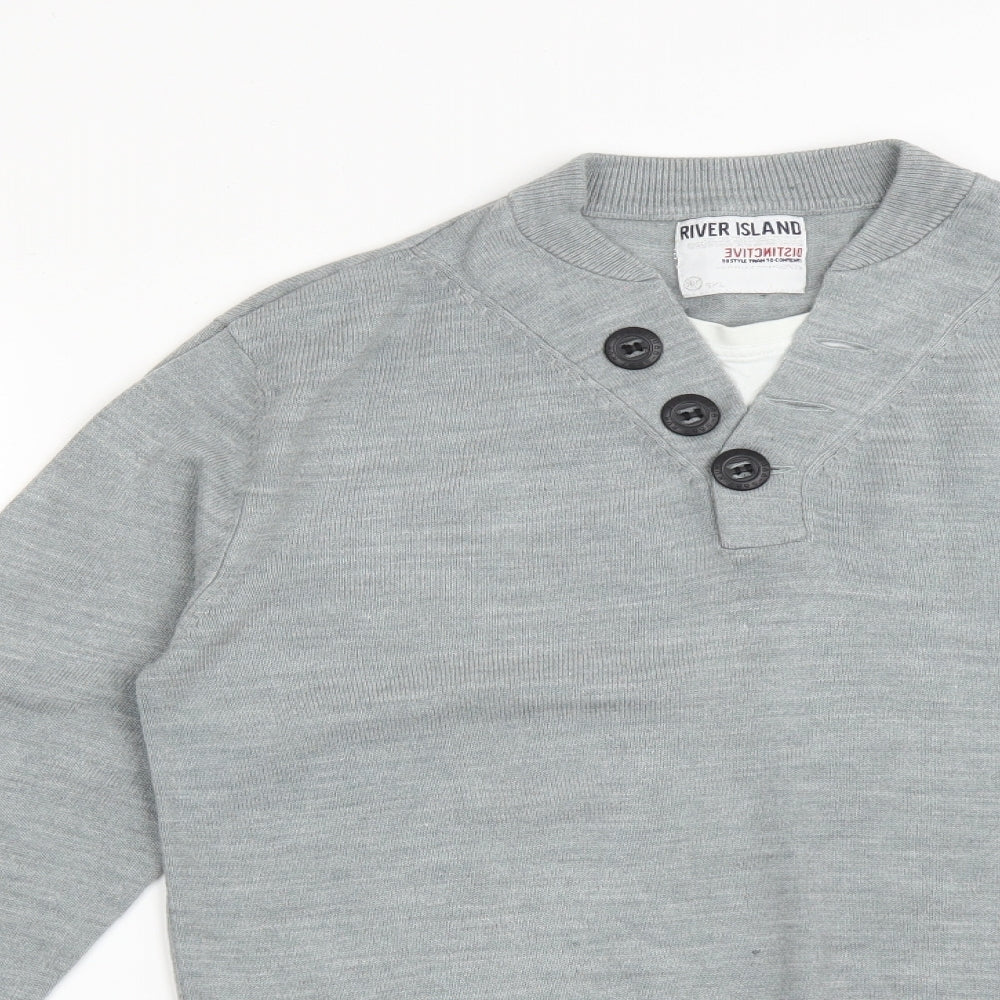 River Island Mens Grey    T-Shirt Size S V-Neck