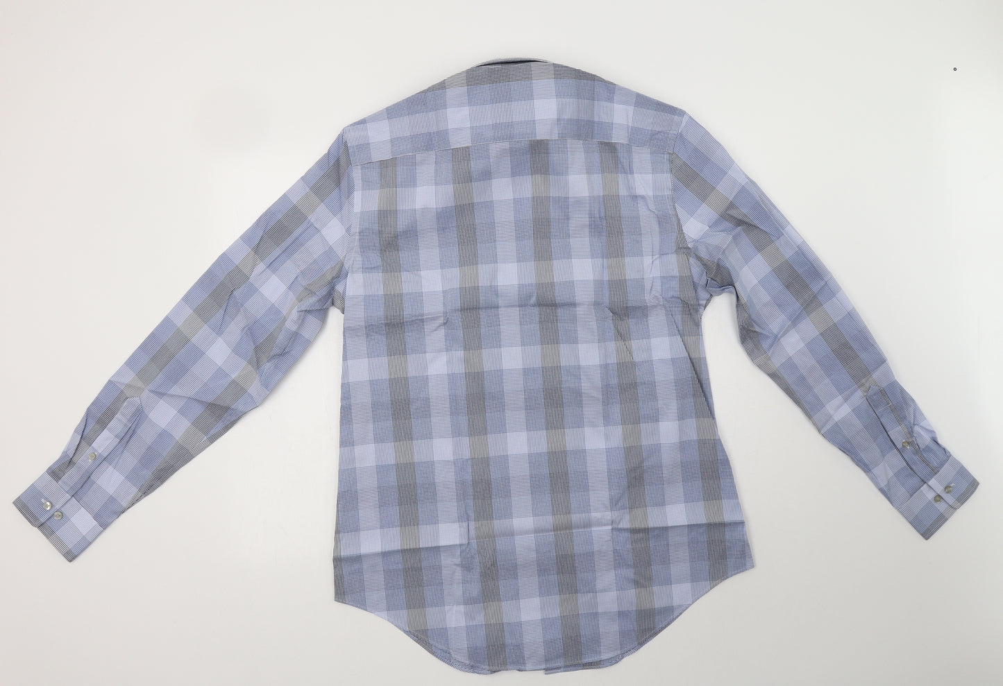 Van Heusen Mens Blue Check Cotton  Dress Shirt Size 16 Collared Button
