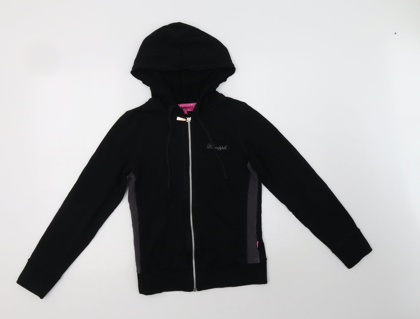 Pineapple Womens Black  Cotton Full Zip Hoodie Size 6  Zip