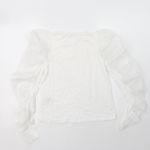 Zara Womens White  Cotton Basic Blouse Size S Crew Neck