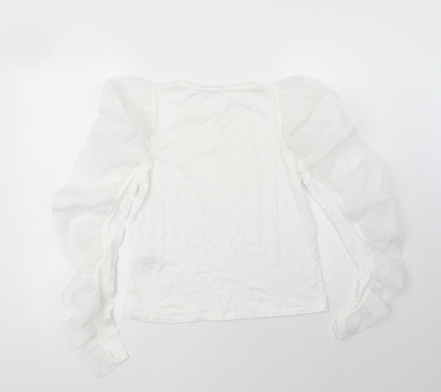 Zara Womens White  Cotton Basic Blouse Size S Crew Neck