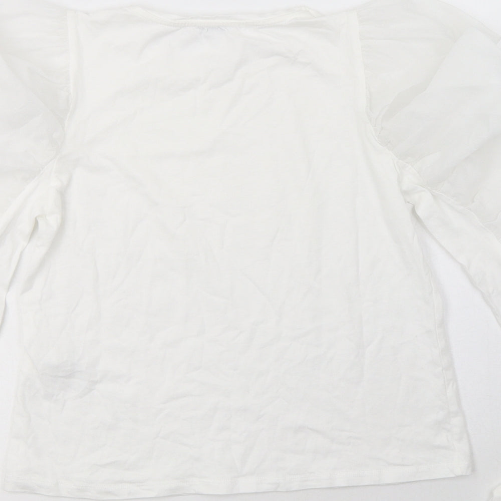 Zara Womens White  Cotton Basic Blouse Size S Crew Neck