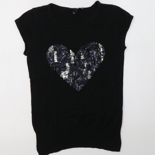 H&M Womens Black Crew Neck  Cotton Pullover Jumper Size 8   - Heart