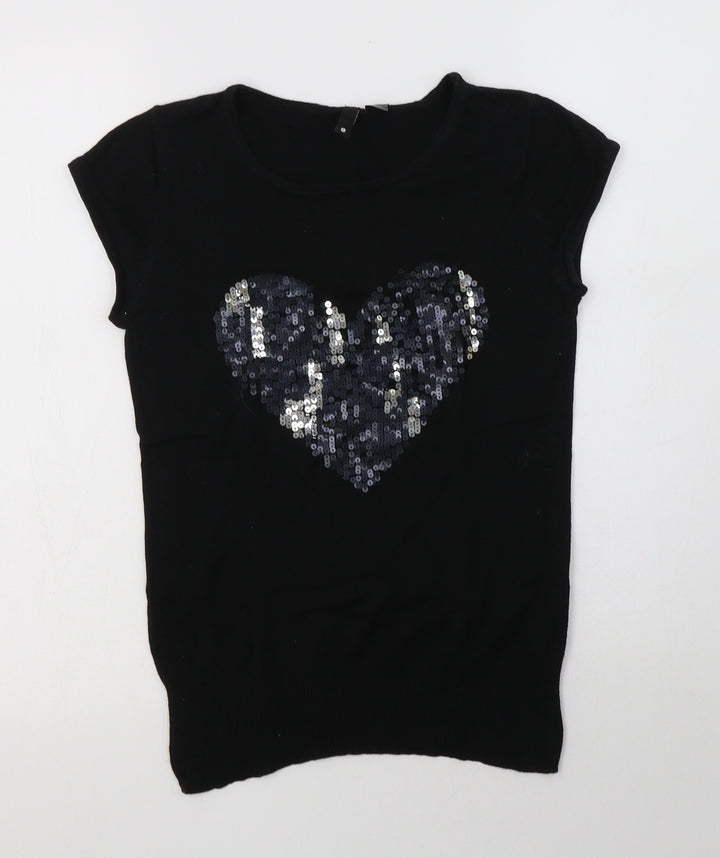 H&M Womens Black Crew Neck Cotton Pullover Jumper Size 8 - Heart