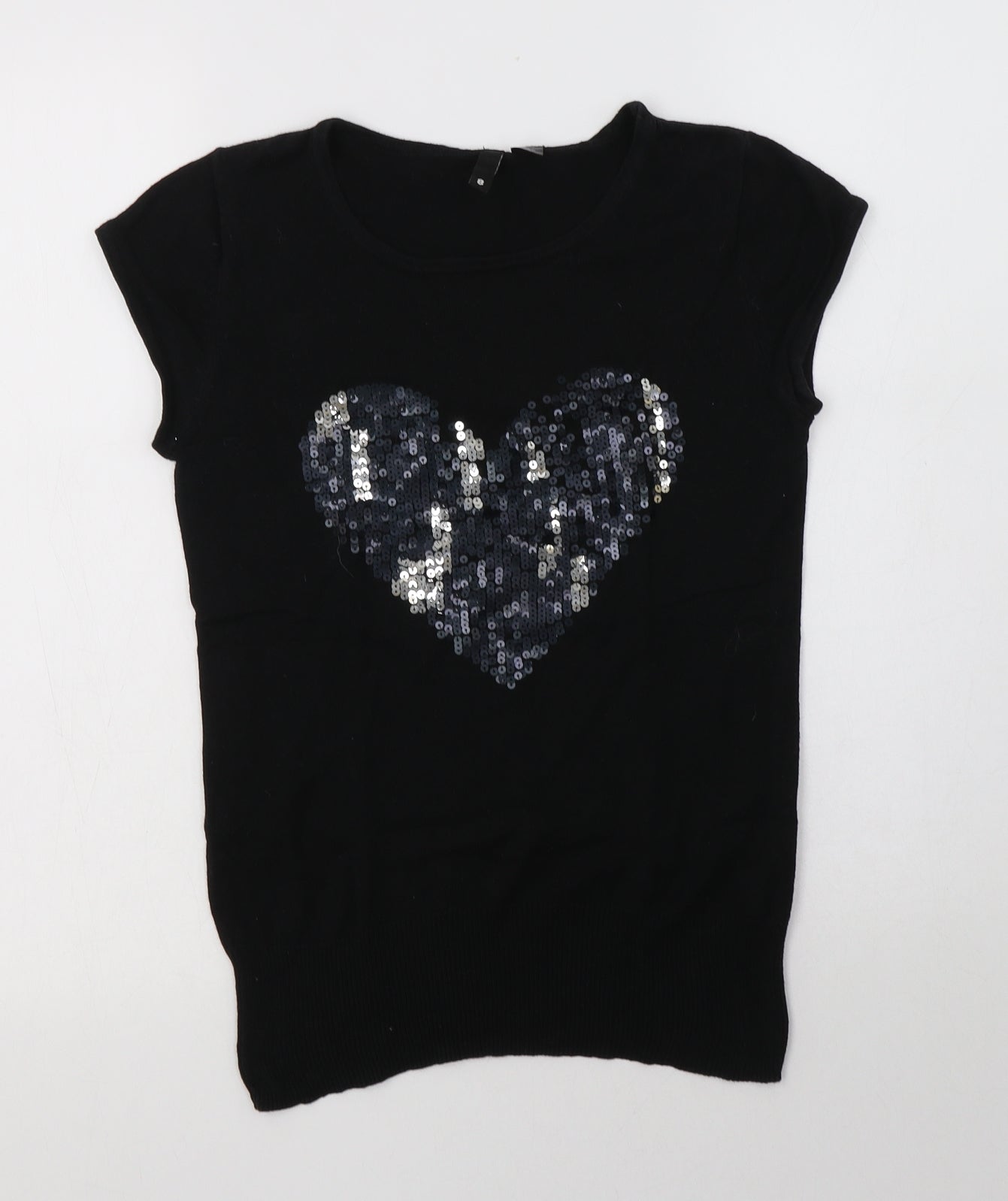 H&M Womens Black Crew Neck  Cotton Pullover Jumper Size 8   - Heart