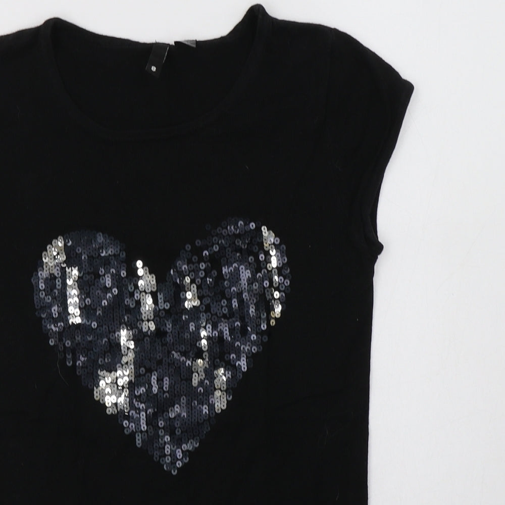 H&M Womens Black Crew Neck  Cotton Pullover Jumper Size 8   - Heart