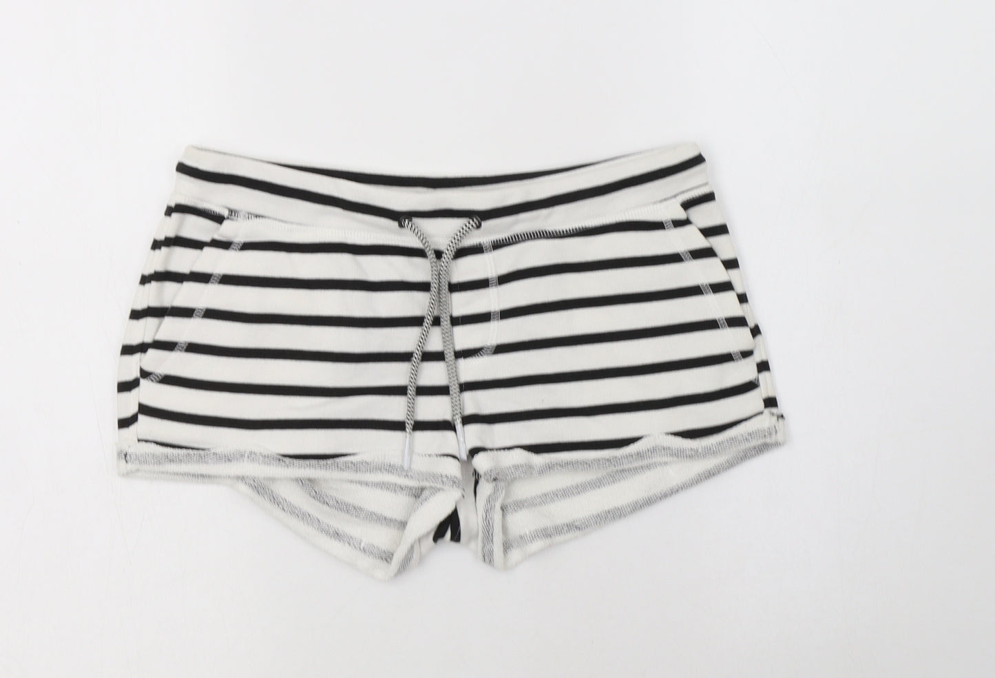 O'Neill Womens White Striped Cotton Sweat Shorts Size M L3 in Regular Drawstring