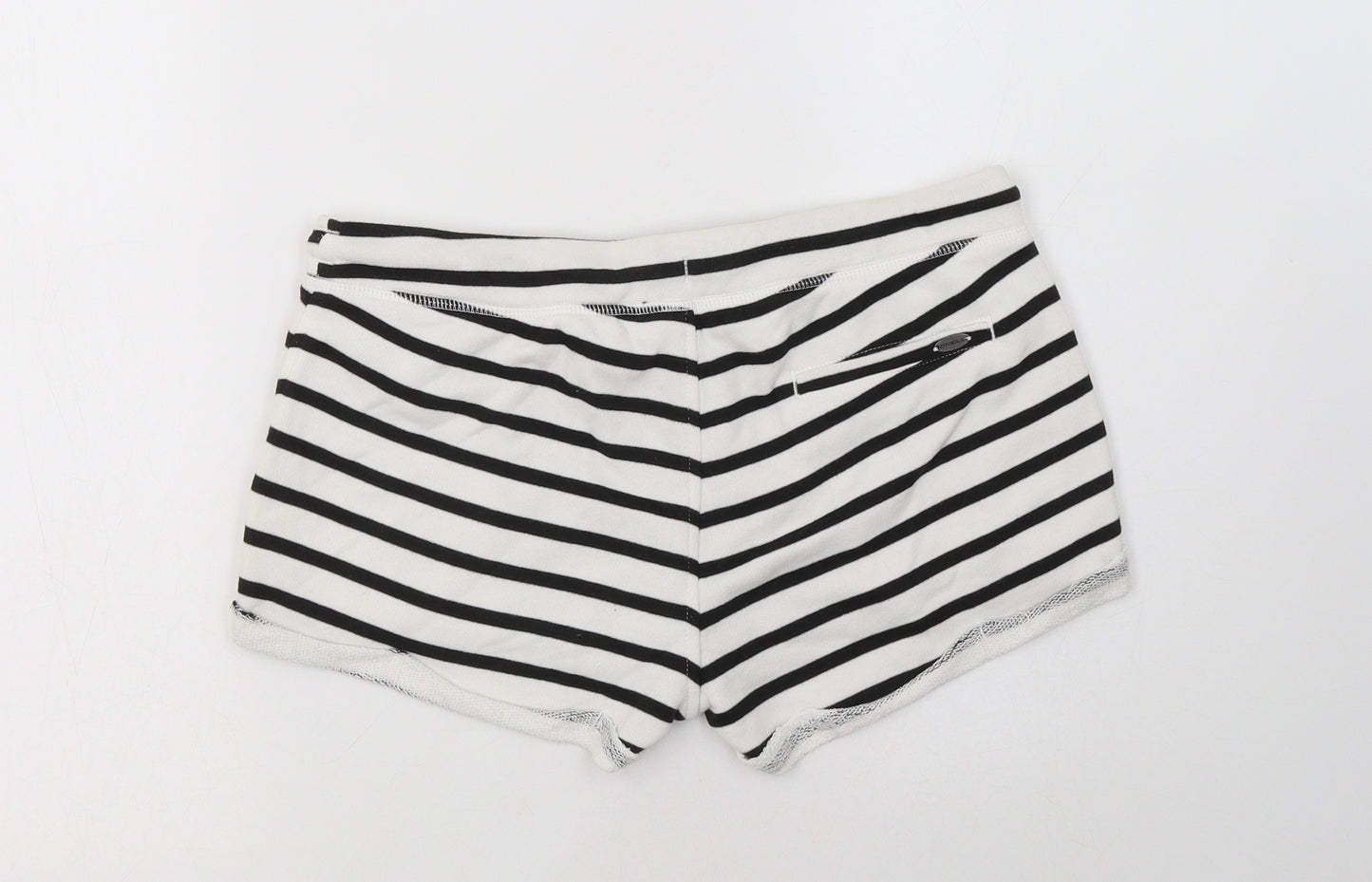 O'Neill Womens White Striped Cotton Sweat Shorts Size M L3 in Regular Drawstring