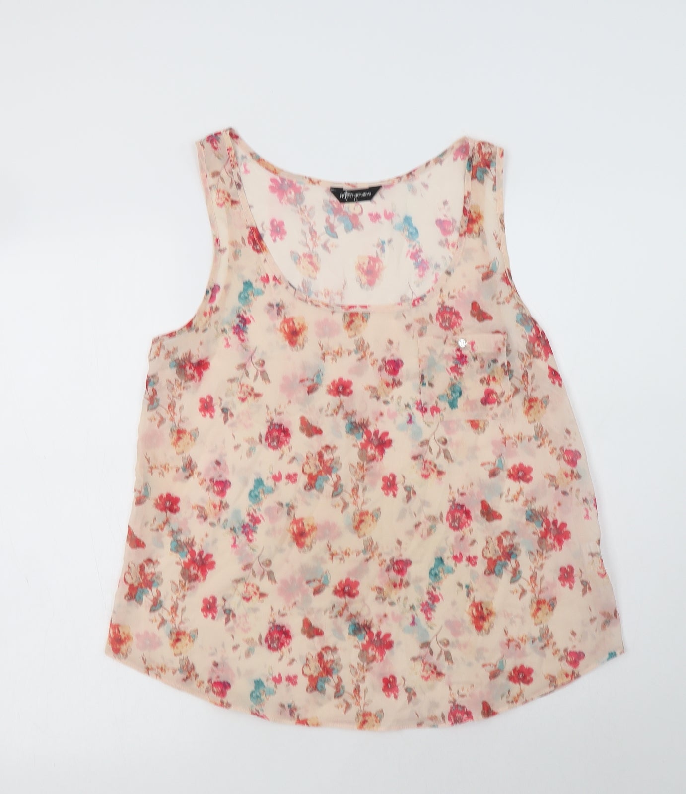 Internacionale Womens Pink Floral Polyester Basic Blouse Size 12 Scoop Neck