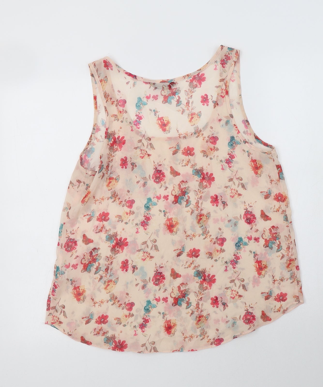 Internacionale Womens Pink Floral Polyester Basic Blouse Size 12 Scoop Neck